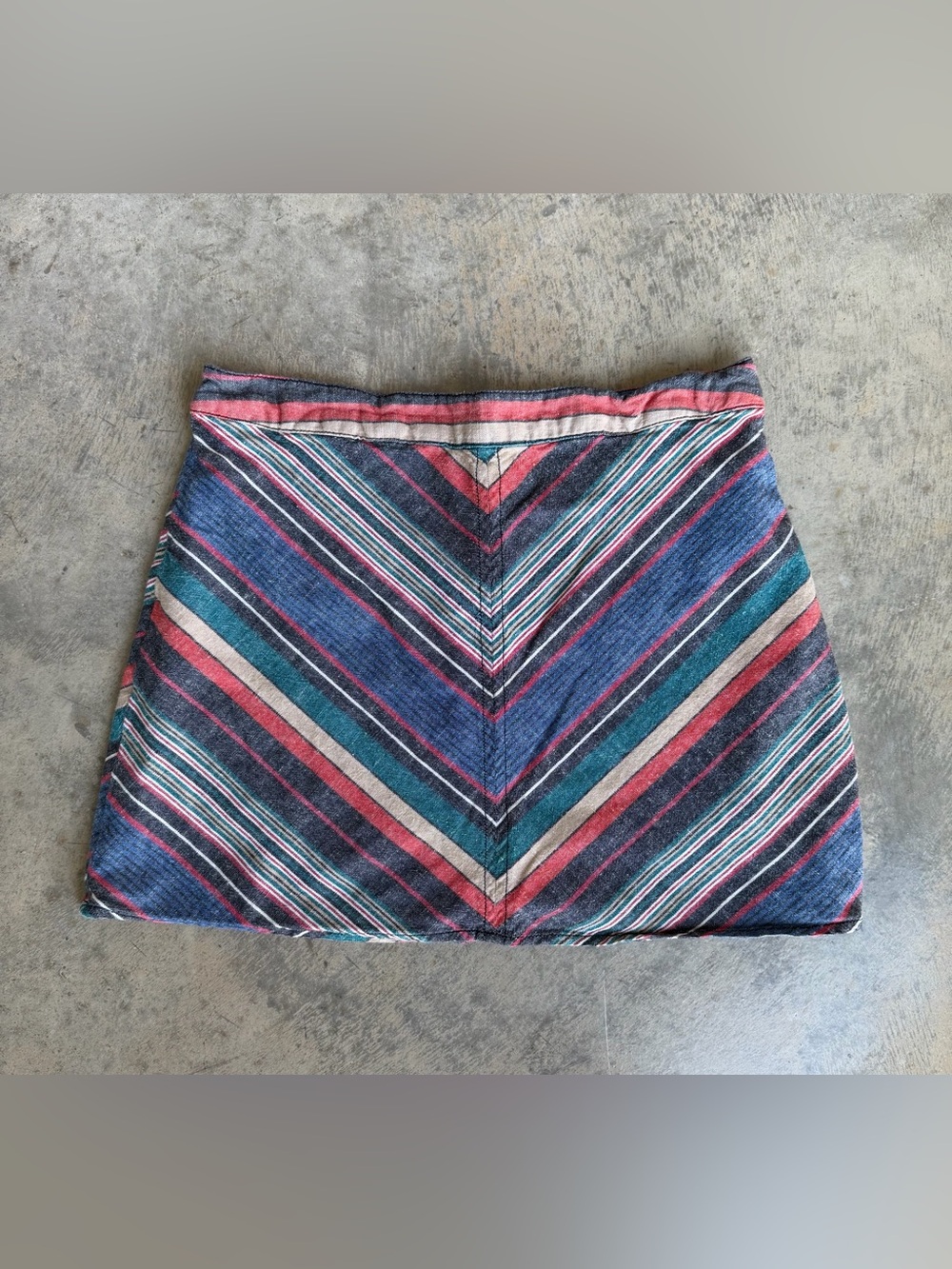 Free People Striped Chevron A-Line Mini Skirt in Blue, Teal & Pink